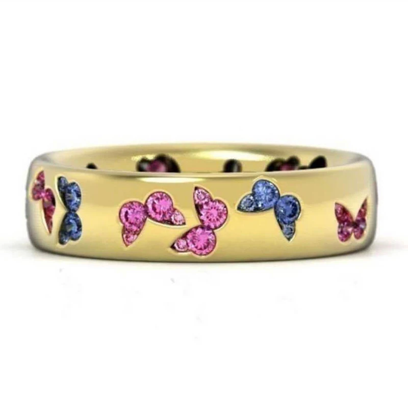 

2021 Fashion Creative Butterfly Colorful Wedding Rings For Women Elegant Multicolor Zircon Glamour Ring Jewelry Girl Gift Bijoux