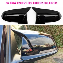 1Pair Side Rearview Wing Mirror Cover Caps For BMW 1 2 3 4 Series F20 F30 F31 F32 F34 F36 E84 2014 -2018 ABS Gloss Black