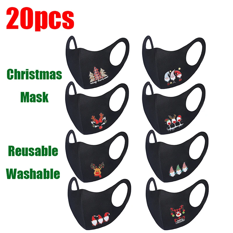

20 шт. маска для взрослых Рождественская маска Моющаяся Ткань зимняя многоразовая дизайнерская Маска Тушь для ресниц