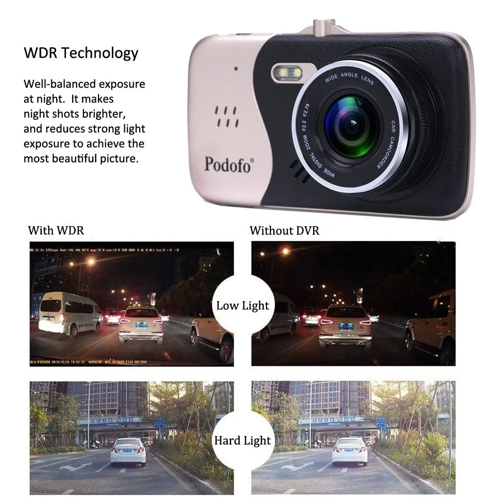 Podofo 4," Novatek Автомобильная камера с двумя объективами Dach Cam DVR рекордер для вождения авто видеорегистратор retroкозырек Регистратор Автомобильный видеорегистратор видеокамера