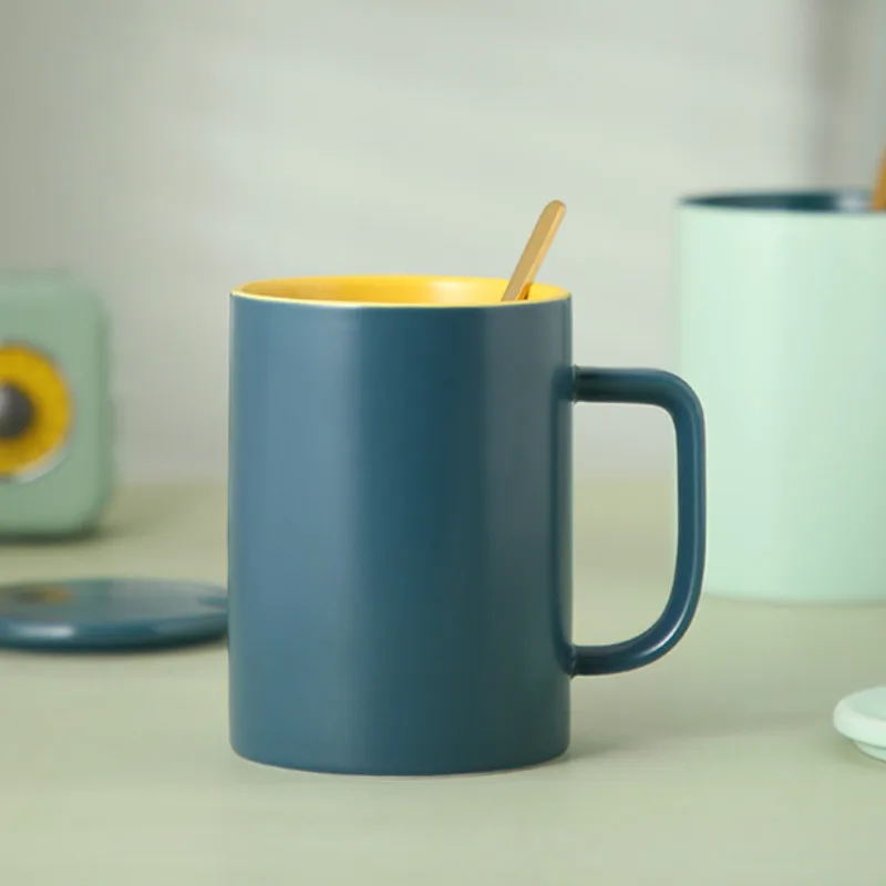 

Nordic Ceramic Coffee Mug with Lid Spoon Large Capacity Personalised Milk Mug Simple Creative Esspresso Cups Drinkware DA60MKB