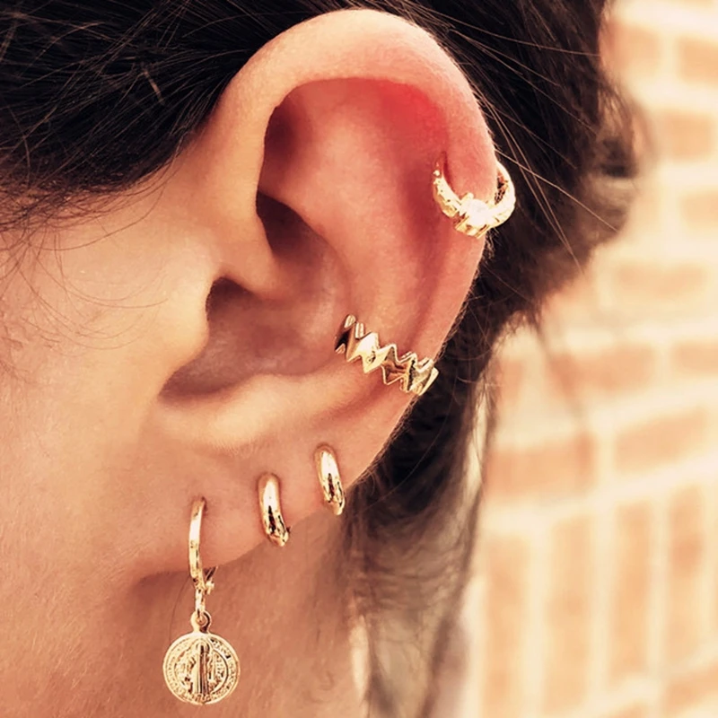 

5Pcs/Set Bohemia Personality Earrings For Women Girls Retro Gothic Stud Drop Earrings Gold Piercing Female Jewelry Trend New