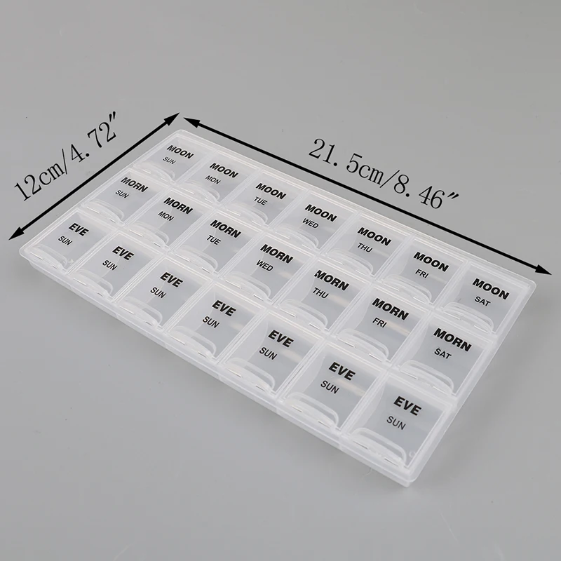 

Transparent 21 Compartment 7 Days Weekly Lid Tablet Pill Box Holder Storage Organizer Case Container