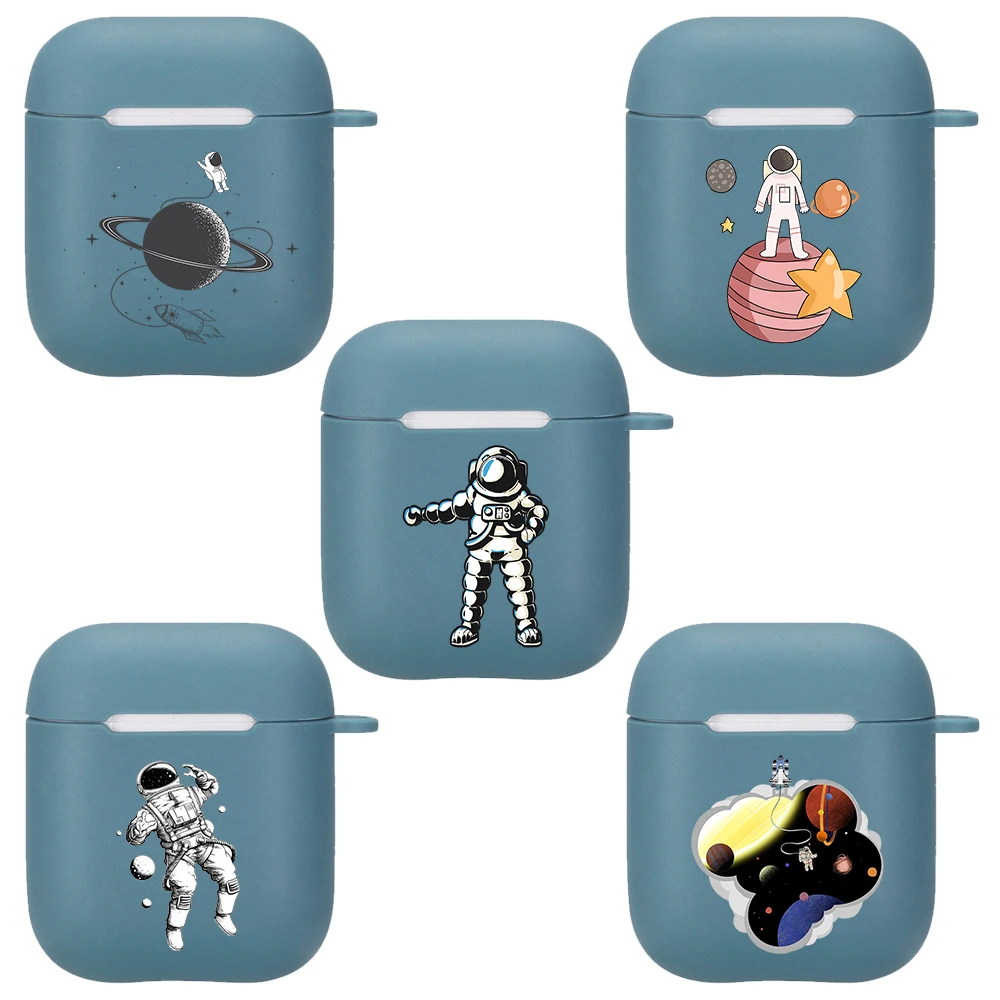 

Чехол для наушников Apple Airpods 2 1, милый чехол с космонавтом, ударопрочный силиконовый мягкий чехол для наушников с брелоком