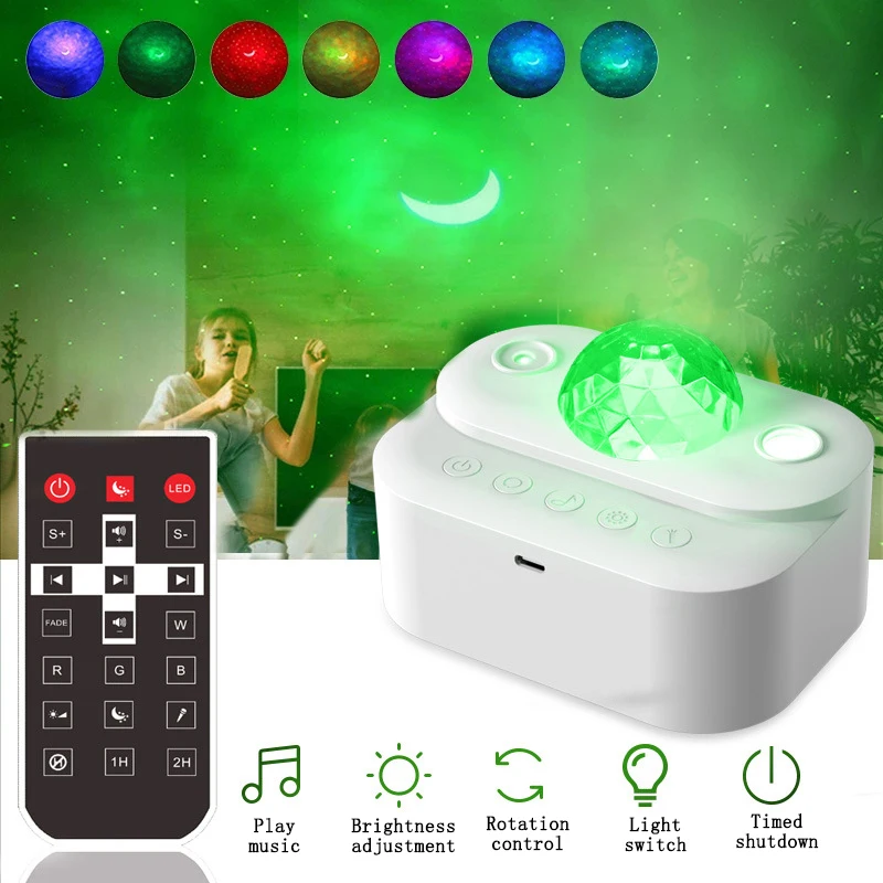 

Laser Galaxy Starry Sky Projector Rotating Water Waving Night Light Led Colorful Nebula Cloud Lamp Atmospher Bedroom Beside Lamp