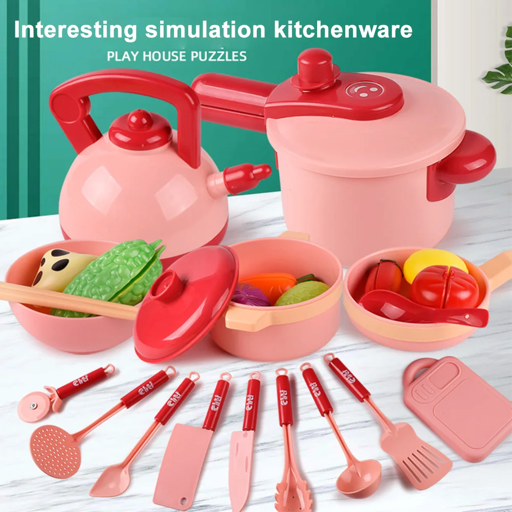 

16pcs/set Dishes Manual Tools Home Early Educational Food Pans Pretend Play Pots Kitchen Utensils Child Cooking Toy Cookware