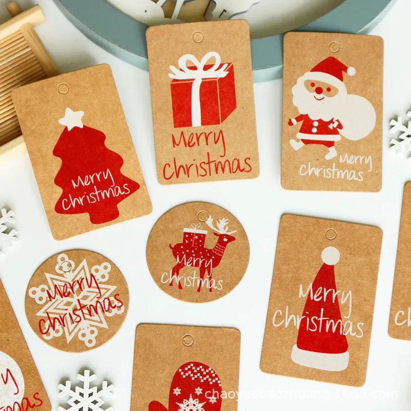 

50pcs/lot Christmas Vintage kraft Paper Tags Wedding Note Paper Labels Packaging Gift Price Hang Tag Merry Christmas Card Rope