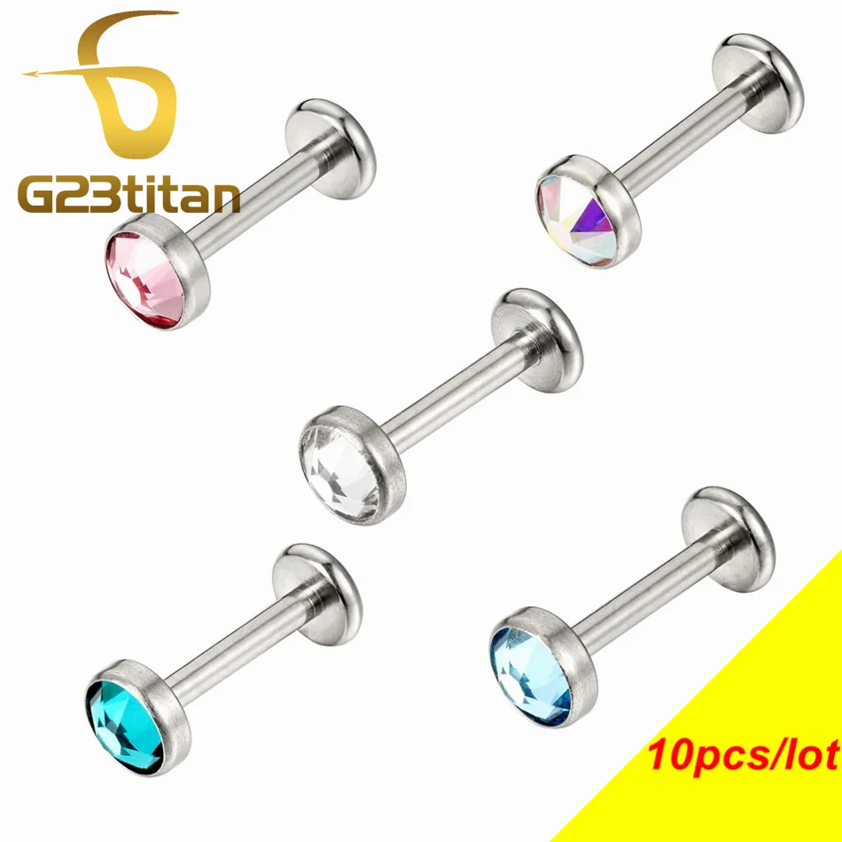 

10pcs Wholesale G23 Titanium Labret Stud Lip Ring Zircon Internal Thread Ear Cartilage Helix Tragus Lobe Piercing Body Jewelry