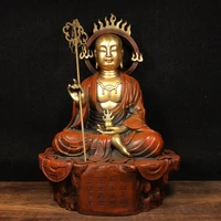 12chinese folk collection old bronze gilt real gold ksitigarbha jizo flame back light sitting buddha ornaments town house