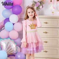 vikita kids princess dress for girl children tutu mesh dress kids reversible sequins girl crown pattern children autumn clothing