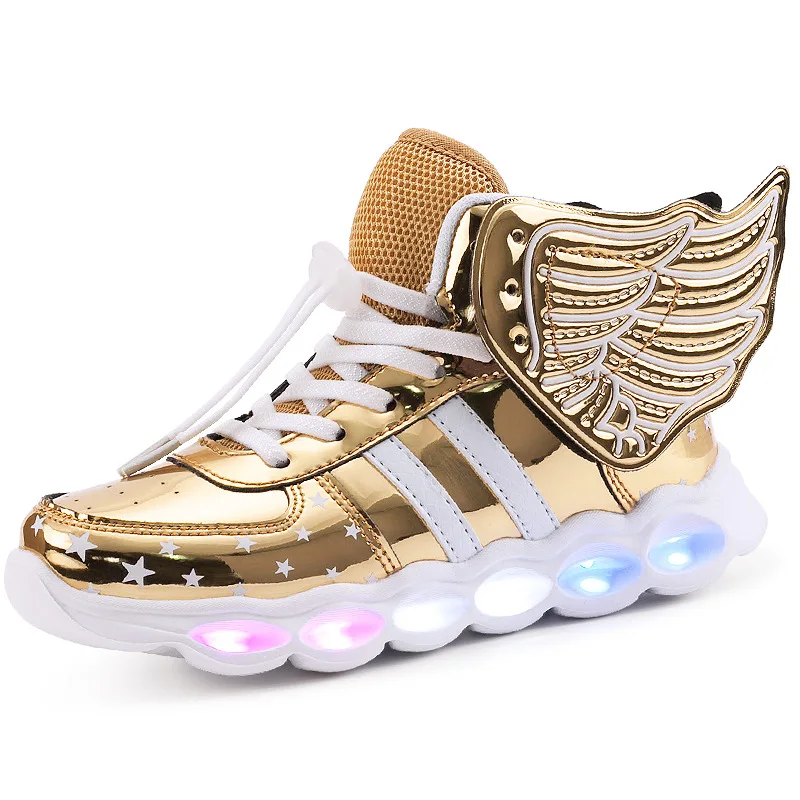 Mudipanda Gold Wings Light Up Shoes for Boys and Big Girls - High-top Radiant LED Light Children's Sneakers image 4
