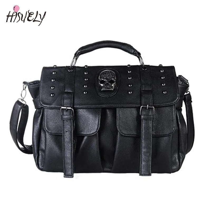 

2023 Hot Sale Motorcycle Punk Style Skull Rivet Tote Shoulder Bags for Ladies Messenger Bag Black Designer Women Leather Handbag