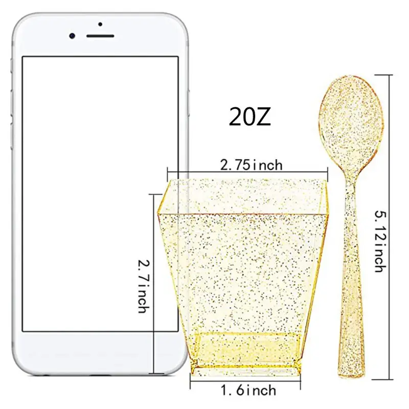 50 шт. в упаковке 2oz золотого цвета с блестками средней Пластик десертные чашки для