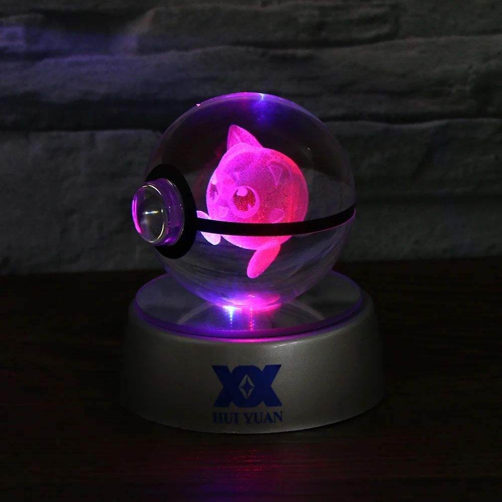 Jigglypuff Хуэй юань 3D Хрустальный шар Светодиодная лампа для Покемон серии Пикачу/генгар/Jigglypuff 5 см настольное украшение свет стеклянный шар HY-668 - Цвет: Jigglypuff