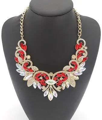 Люксовый Бренд AB Блеск Хрустальный Цветок Цепь Choker Заявление Ожерелья Подвески Горный Хрусталь Нагрудник Воротник - Окраска металла: red
