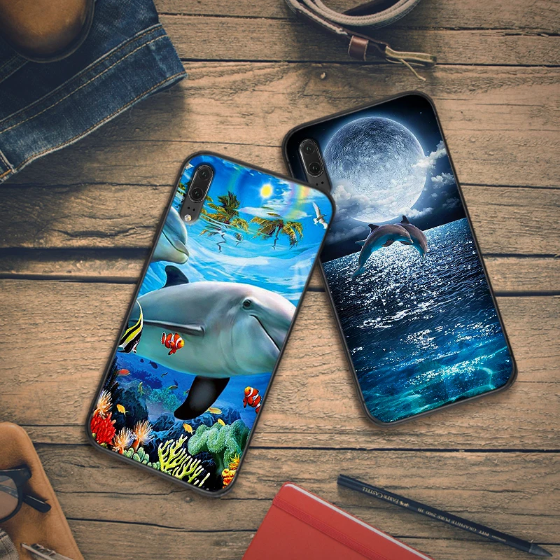 Голубое море дельфины Чехлы для мобильных телефонов huawei P10 P20 2019 M10 M20 M30 S6 S7 край S10