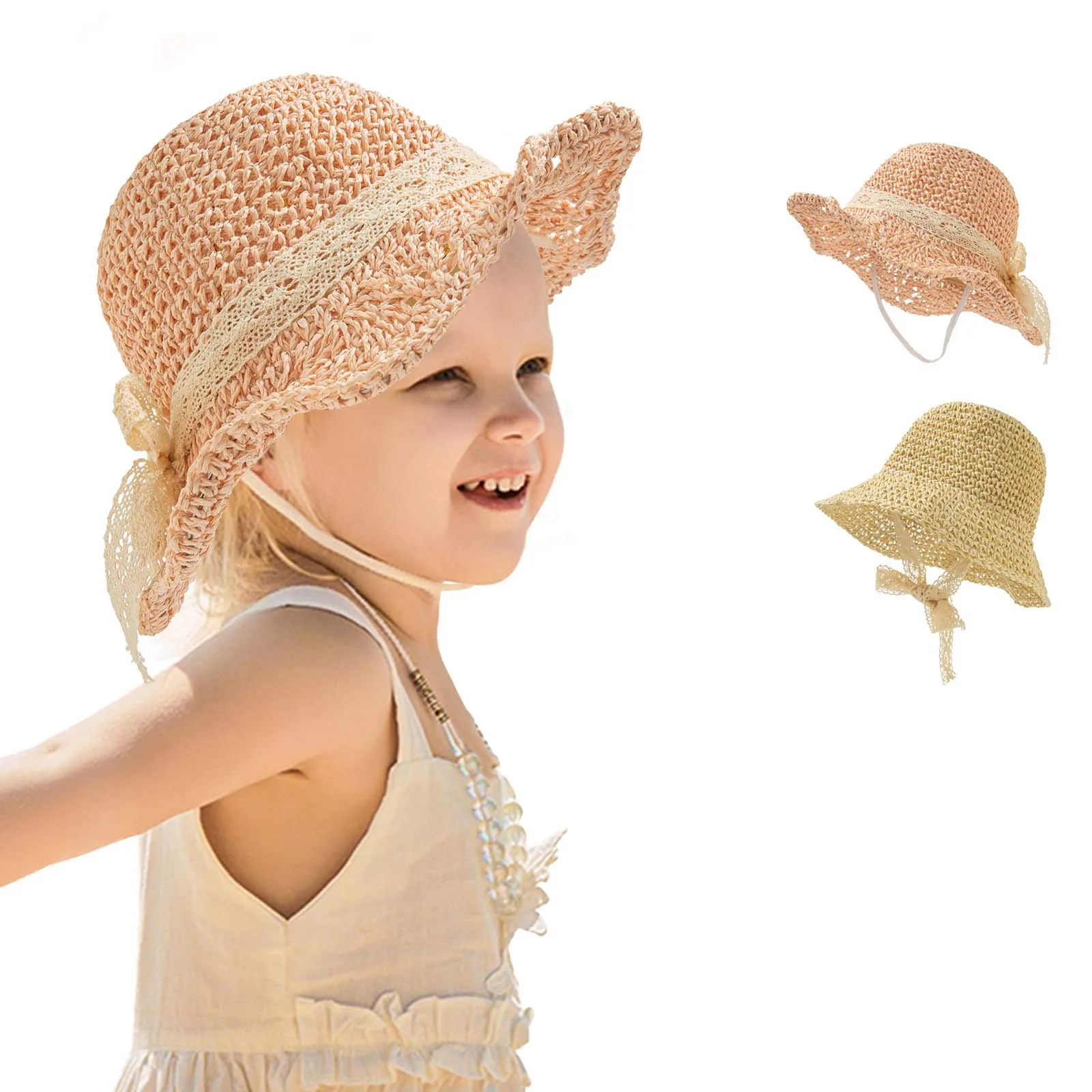 

Summer Hat Temperament Girl's Seaside Bow Sun Hat Breathable Children's Baby Girl Weave Hat czapka wiosenna dziewczynka E1