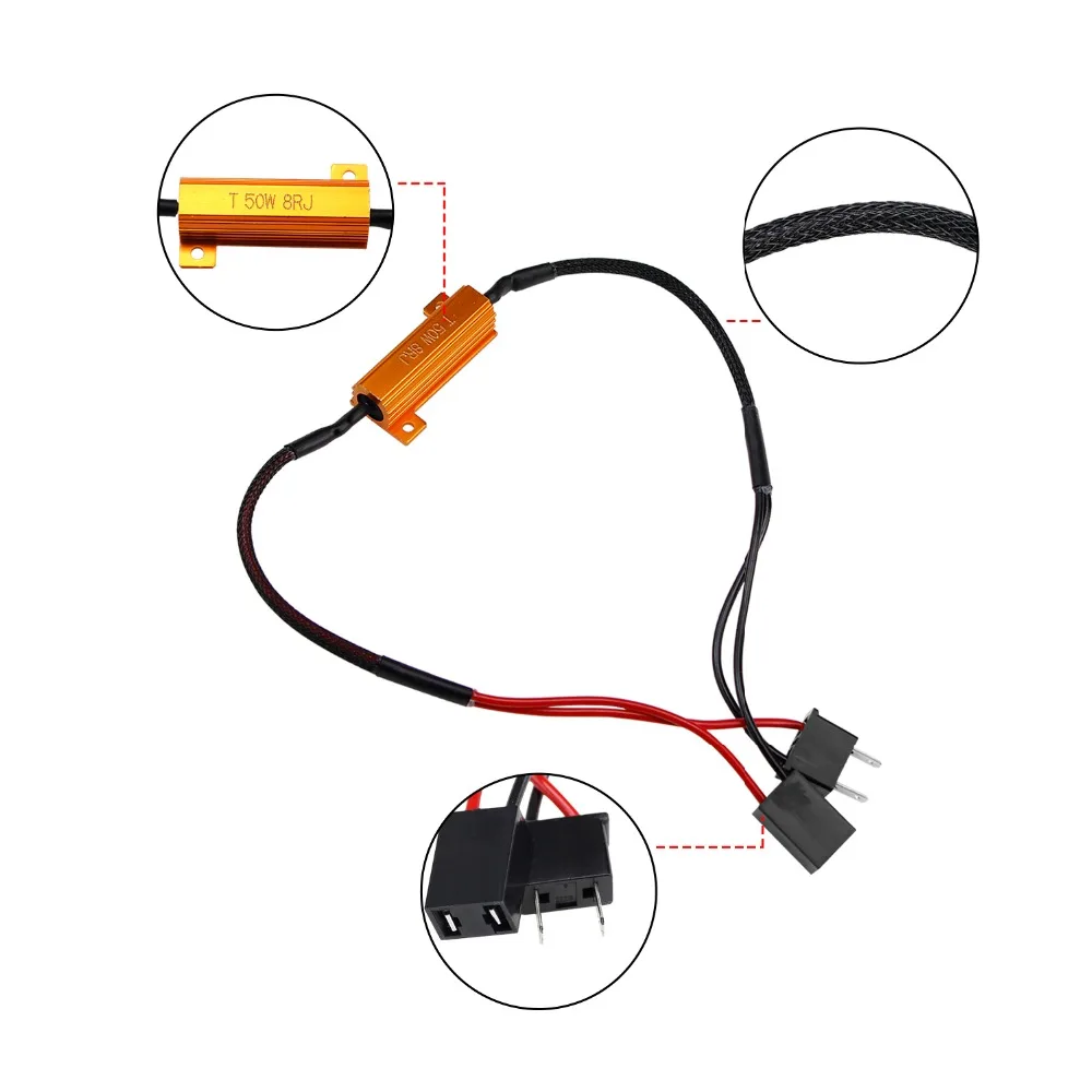 

GEETANS 2pcs H4 H7 LED Decoder Load Resistor For H8 H9 H11 9005 9006 Car Lights 50W 8RJ Radio Error Warning Flashing Lifted CF