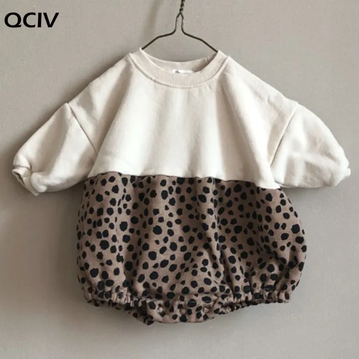 

Baby fashion leopard patchwork bodysuits infant baby girl fleece thicken long sleeve clothing 0-2Y