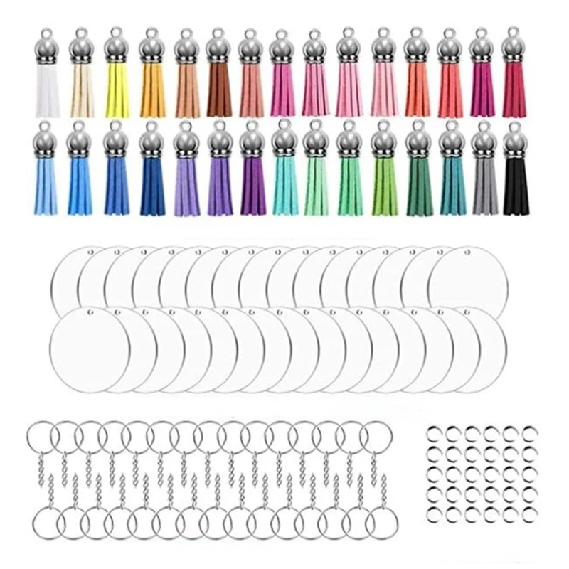 

120Pcs Acrylic Keychain Blanks Kit,30Pcs 2Inch Acrylic Blanks,30Pcs Tassels,30Pcs Keychain Rings,30Pcs Jump Ring
