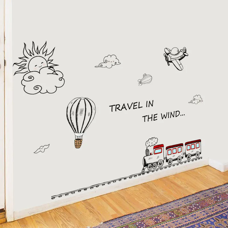 

Cartoon Track train Wall Sticker for kids child rooms bedroom decorations for home Mural Art Decals nursery background stickers