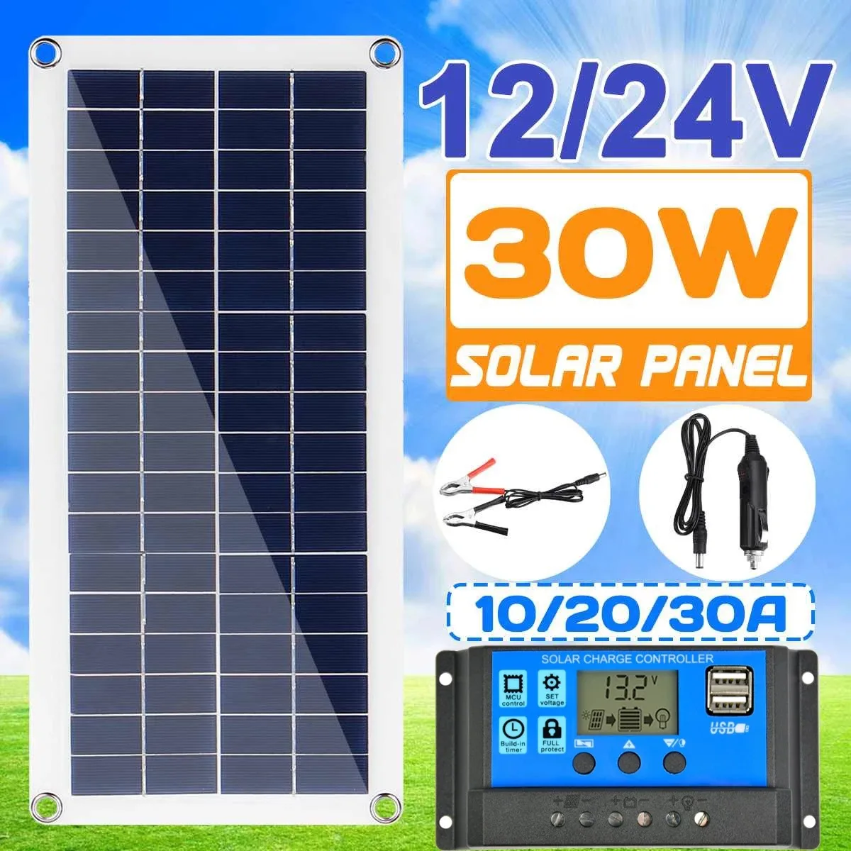 Murah Mobil Panel Fleksibel Surya 10W 30W 100W, Pengisi Daya Baterai Perahu, Panel Surya Keluaran Ganda