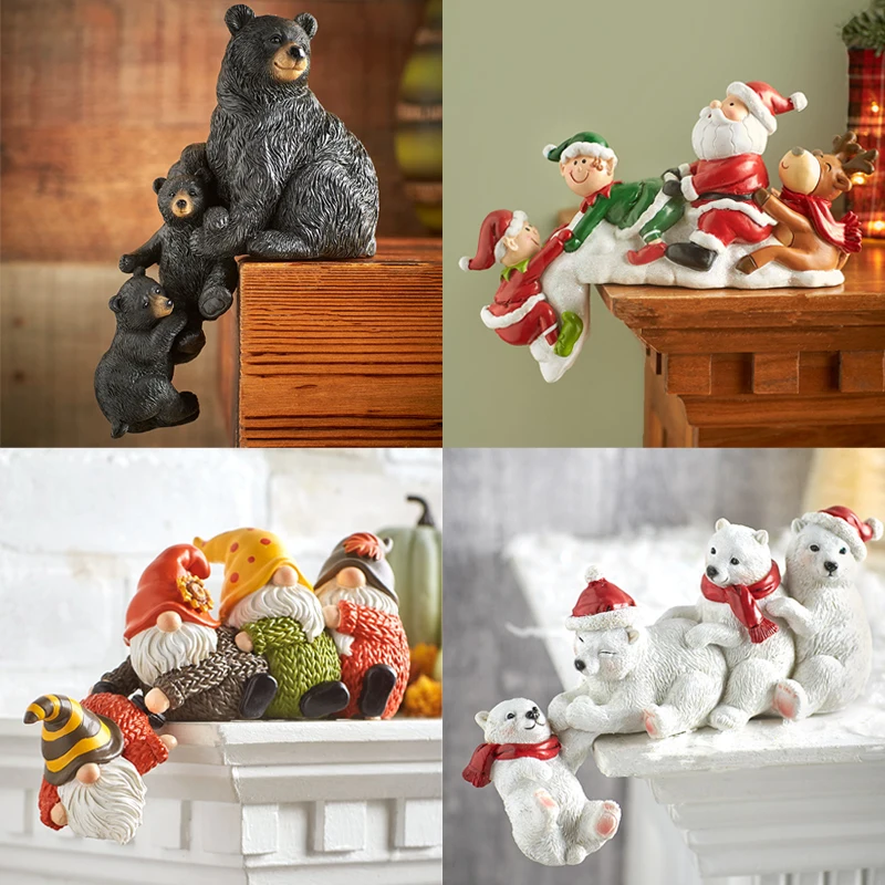 

Cute Christmas Decoration Helping Hand Holiday Shelf Sitters Resin Statue Home Decor Funny Ornament Polar Bear Gnome Santa Elf