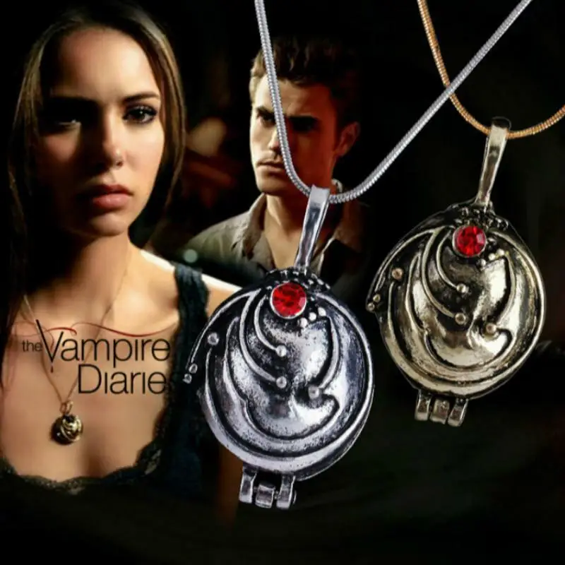 Movie Vampire Diaries Locket Necklace Elena Gilbert Vervain Romantic Crystal Pendant Necklaces For Women Charm Collar Jewelry