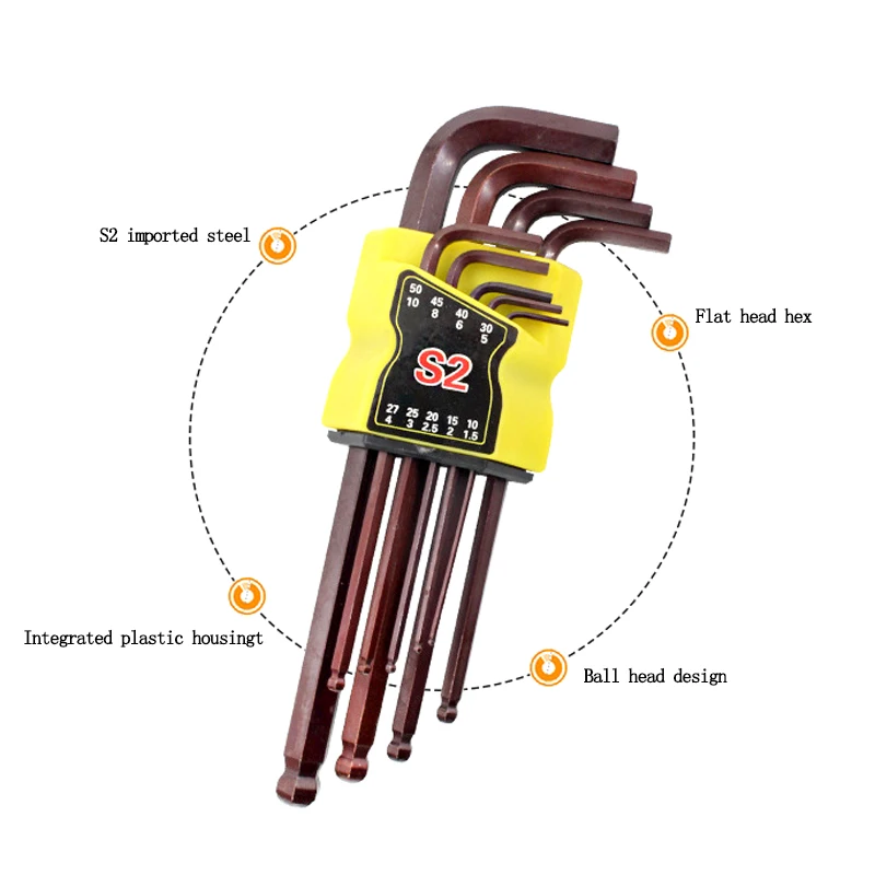 9PCS ball head hex wrench tool set bronze S2 mirror matte CRV metric L-type 1.5-10torque high hardness repair | Инструменты