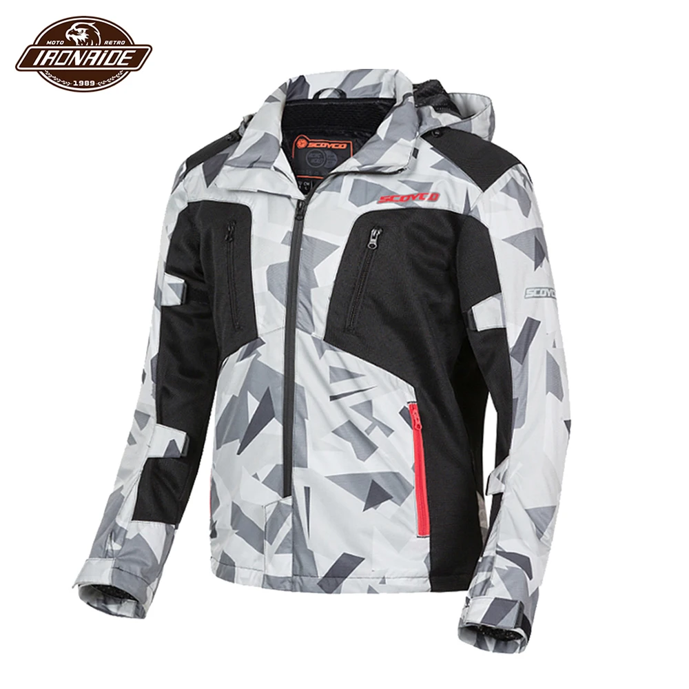 Мужская мотоциклетная куртка SCOYCO летняя дышащая с капюшоном для