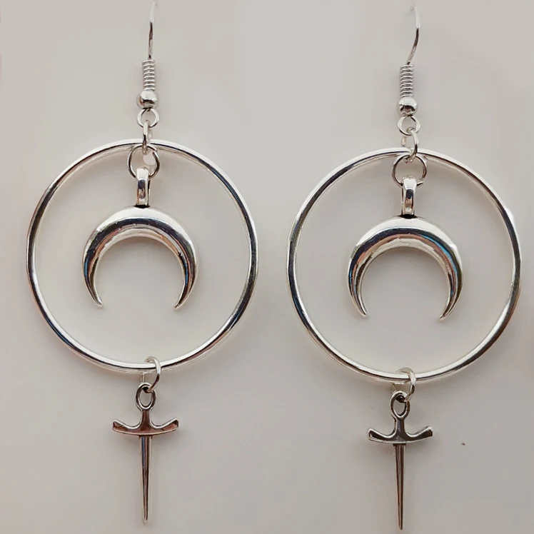 

OCCULT MOON & DAGGER EARRINGS Magick Crescent Pagan Gothic Dangly Earrings