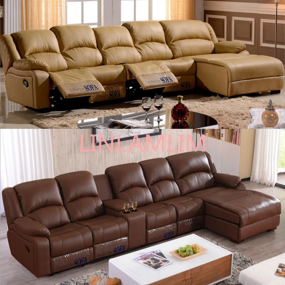 

manual electric recliner relax living room Sofa bed functional genuine leather couch L shape corner Nordic modern muebles de sal