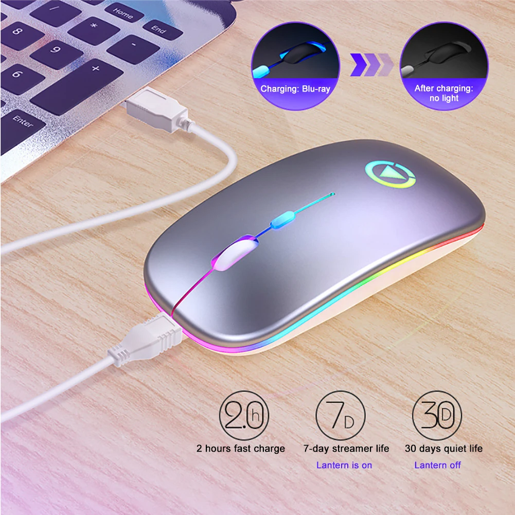 

2.4G Wireless Silent Mouse Rechargeable Charging Ultra-Thin Mouse Mute Office Notebook Mice LED Backlit Ergonomic Gaming Mouse
