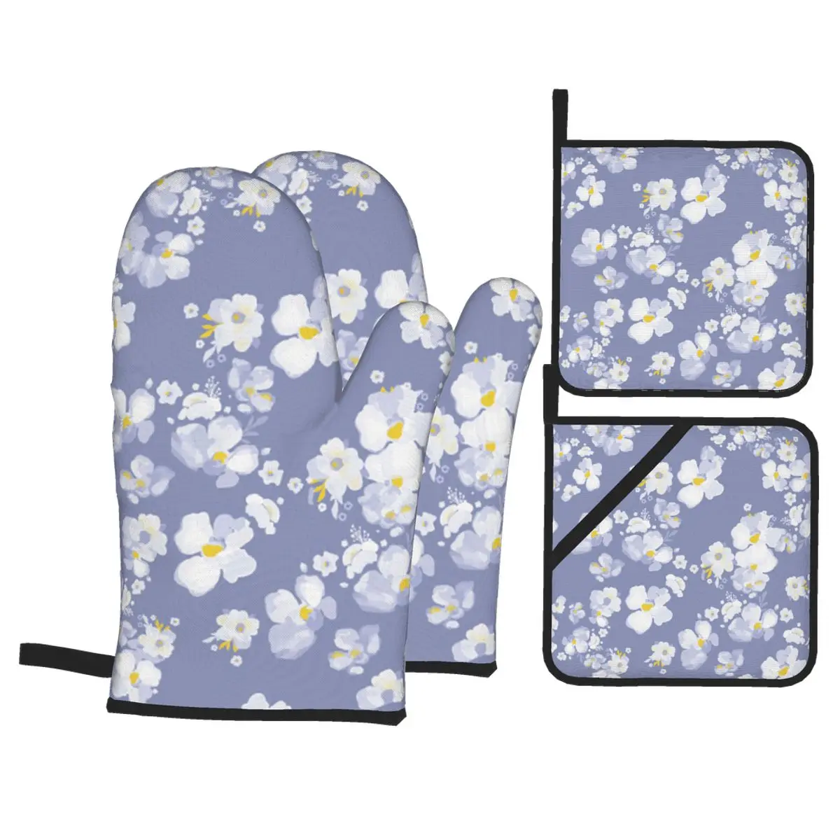 

4 Pieces Oven Gloves Mitts Delicate Daisy Floral Kitchen Gloves Tray Dish Bowl Holder Baking Insulation Hand Clip