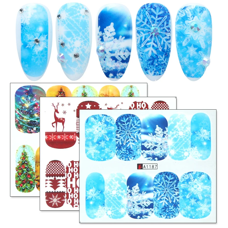 1 шт. зимняя Снежинка для ногтей наклейки Рождество Снеговик Лось Водные Наклейки