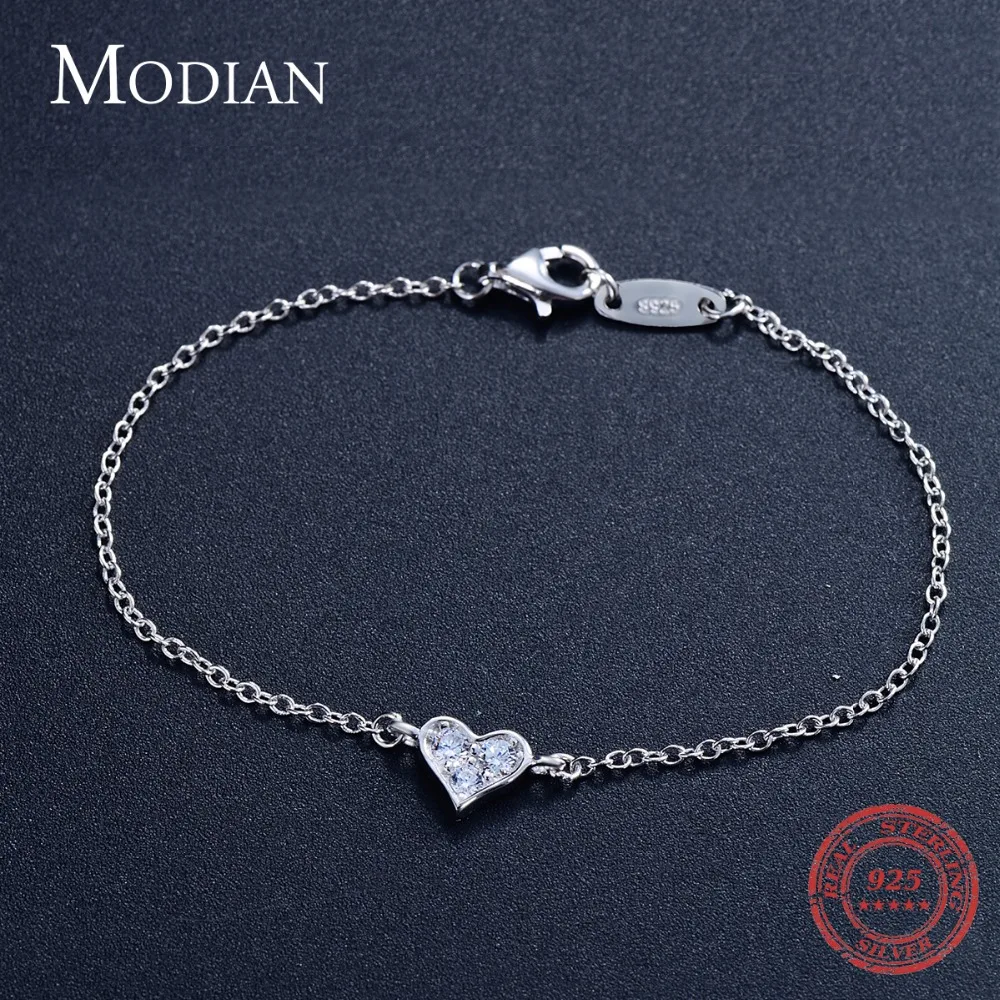 Modian 2021 новый дизайн Настоящее серебро 925 пробы сердце CZ браслет Мода Кристалл