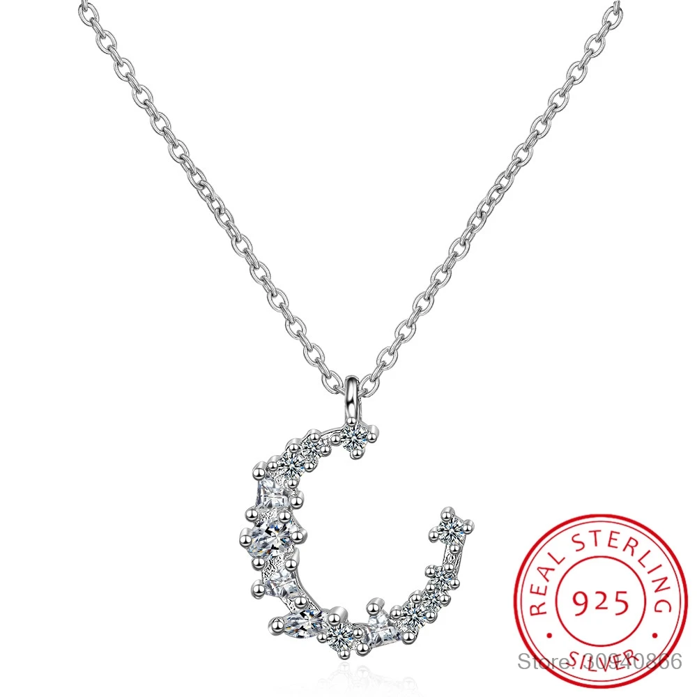 

100% Real Moissanite Necklace 0.7 ct Brilliant Diamond Crescent Moon Pendant Necklace For Women Girls Wedding Party Gift Jewelry