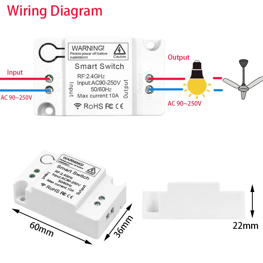 

Smart Home Light Swtich Controller 2.4GHZ 220V Relay Receiver 86 Wall Panel Push Button Swtich, App Control, for Home Appliance