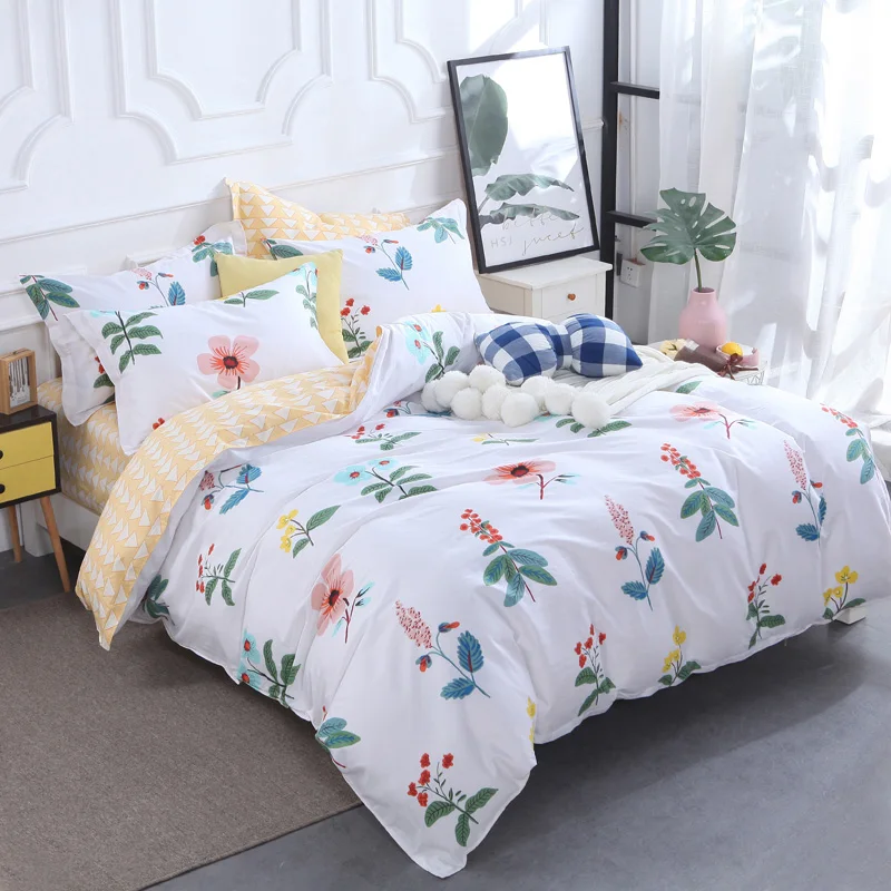 Home textile cotton bed linen with spring views beautiful flowers fresh and cozy for girls children bed #B06