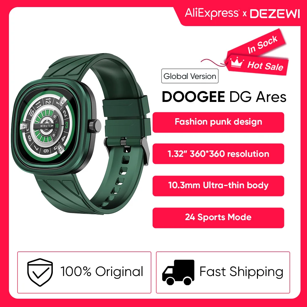 

DOOGEE DG Ares Fashion Punk Design Clock Watches 1.32"retina level Round Screen 300mAh Battery Smartwatch for Android IOS Phone