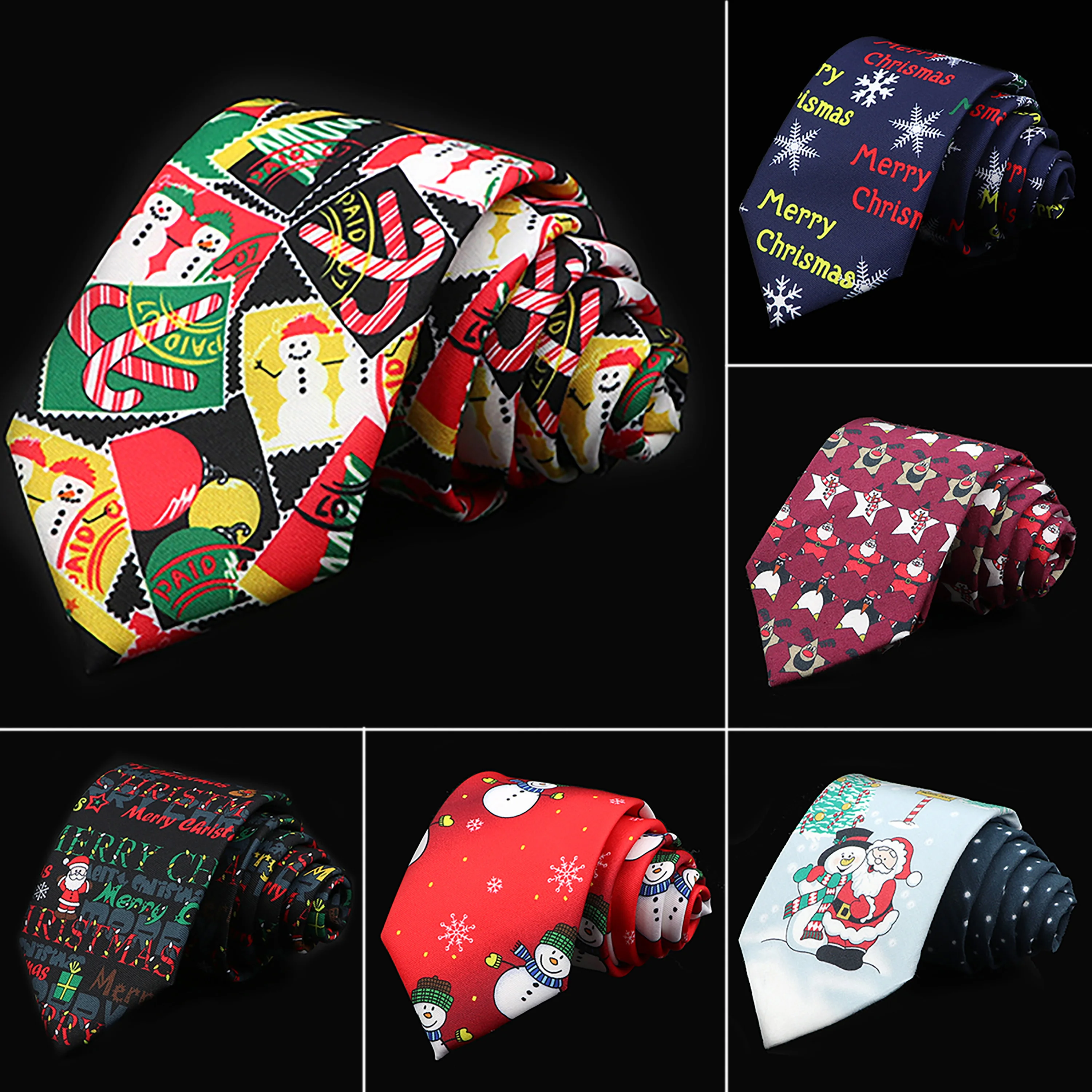 Рождественский галстук из полиэстера/хлопка галстуки с принтом Санта Клауса