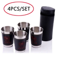 travel cups outdoor tableware camping cup stainless steel portable home wine whiskey mugs with black pu leather4pcslot 170ml