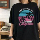 Винтажная Футболка с принтом Калифорнии Малибу, летняя Длинная пляжная футболка, Женская Повседневная футболка большого размера, топы в стиле панк Нью-Йорка, уличная футболка в стиле Харадзюку