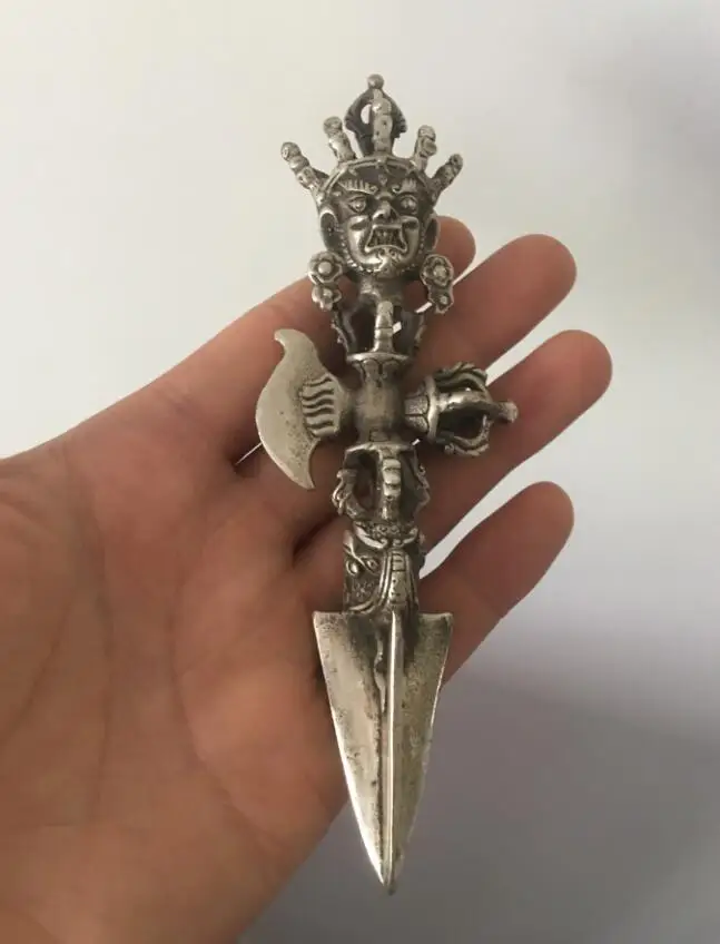 Тибетская искусственная Серебряная лампа кожа кинжал Faqi | Дом и сад