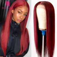 malaika red 99j colored maylaysian straight 13x4 lace front human hair wigs pre plucked hairline for black women hd full wig