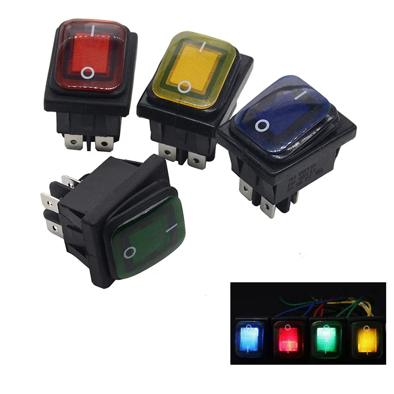 

on off 16A/250V 20A/125V AC Heavy Duty 4 pin DPST IP67 Sealed Waterproof T85 Auto Boat Marine Toggle Rocker Switch with LED