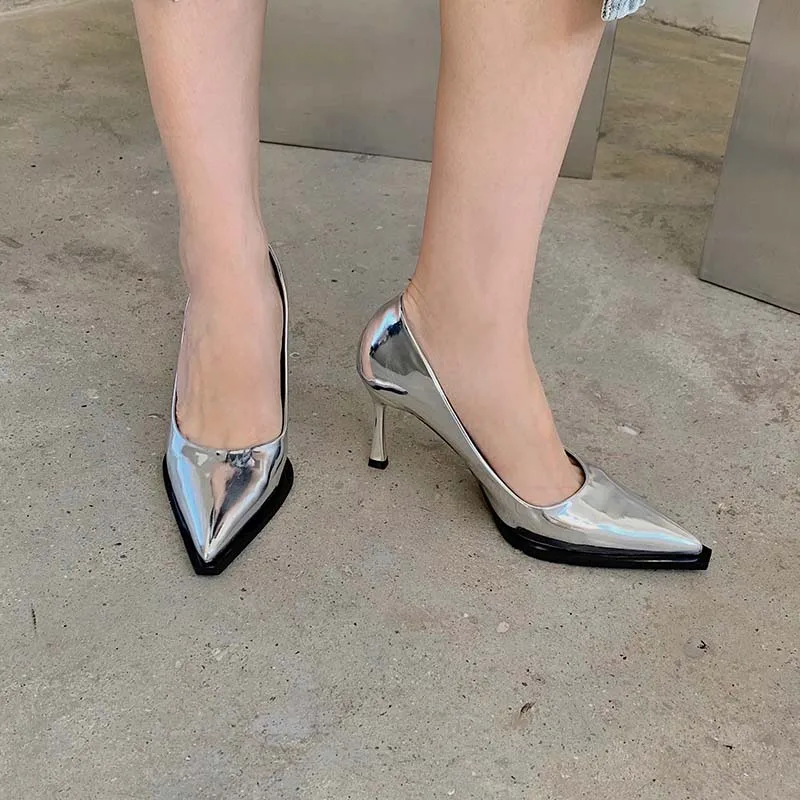 Туфли-лодочки женские из лакированной кожи на тонком высоком каблуке без