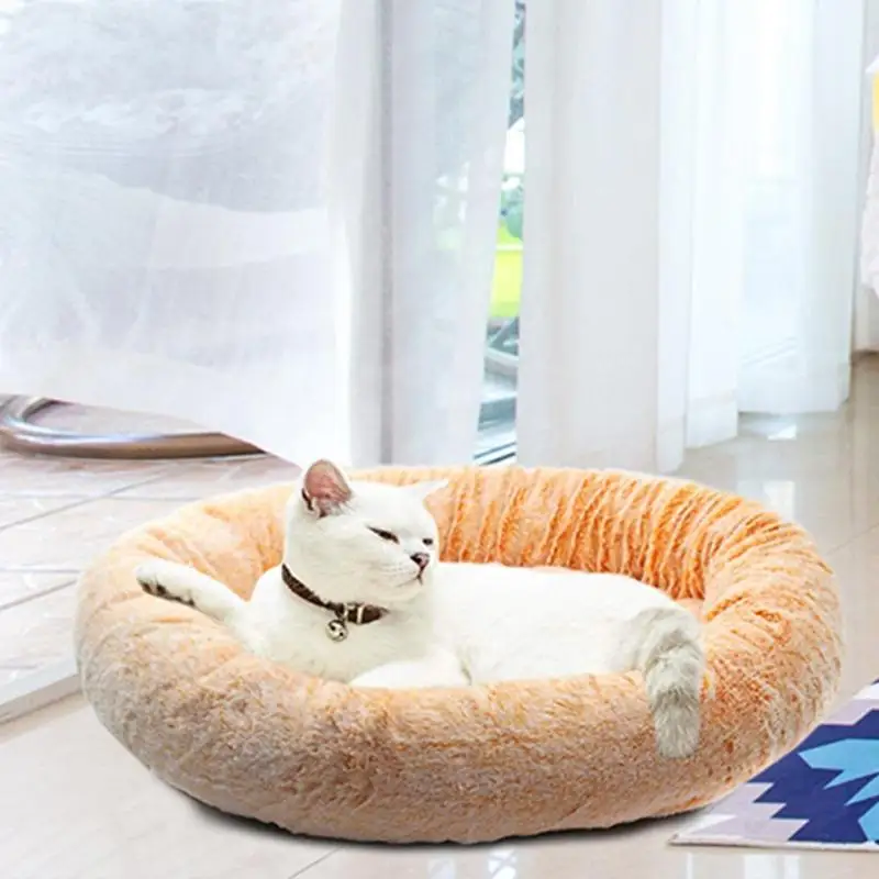 Круглая теплая плюшевая кровать для собаки Подушка домашнего питомца подушка