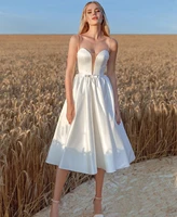 2021short wedding dress robe de mariee a line knee length sleeveless sweetheart for women lady simple beach white pearls elegant