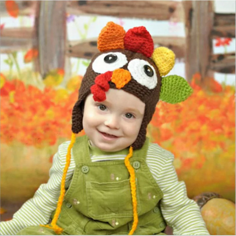 

Thanksgiving Baby Girls Boys Hand-woven Hat Wool Turkey Knitted High-top Caps Children's Birthday Present Winter Cute Hat
